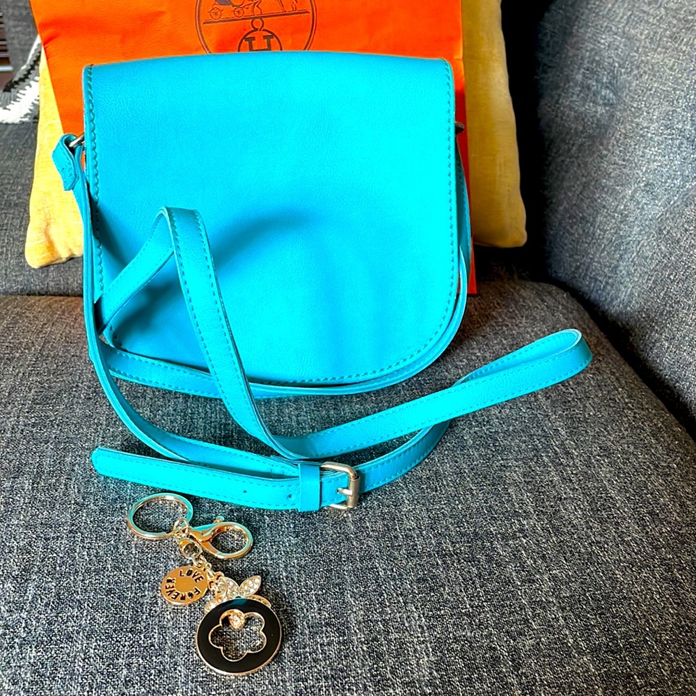 Teal Mini Crossbody Purse Faux Leather Horse Themed Lining Cooperative Brand 8x8